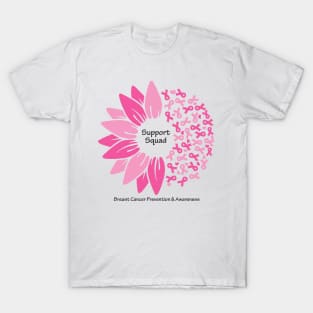 Breast cancer support squad with flower, ribbons & black type T-Shirt